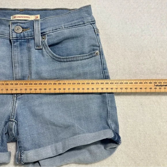 LEVIS Womens Mid Length Shorts  size 24 Blue Cuffed Denim Jean Shorts Co… - Picture 13 of 13